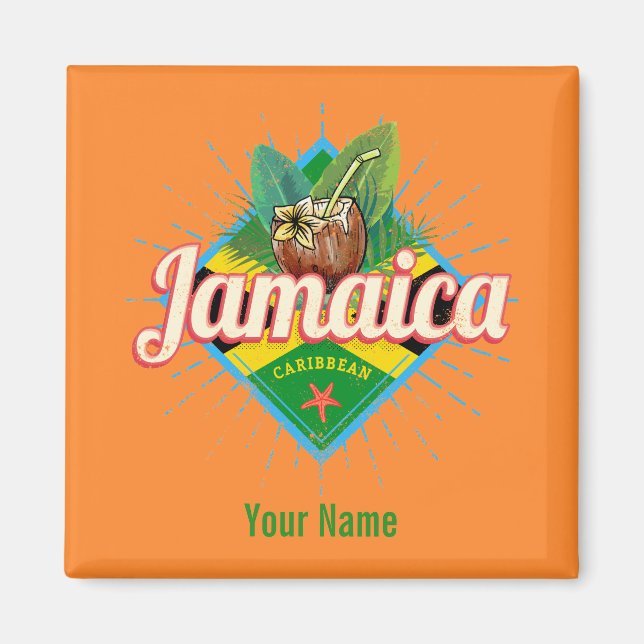 Jamaica caribbönretro flagga-vintage magnet (Framsidan)