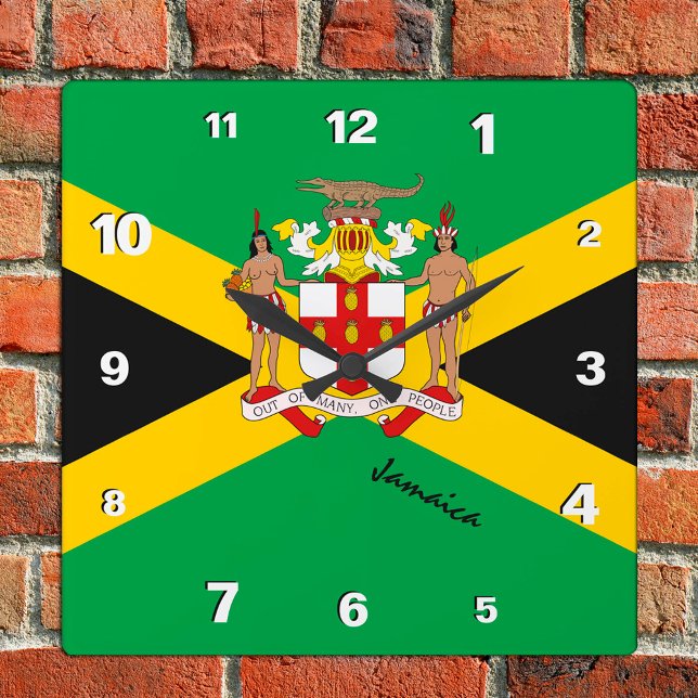 Jamaica Clock, patriotiskt hem, Jamaican Flagga Fyrkantig Klocka (Skapare uppladdad)