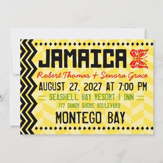 JAMAICA Destinationsinbjudan Metallic Guld Inbjudningar (Framsida)