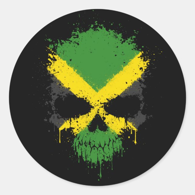 Jamaica-droppplatter Skull Runt Klistermärke (Framsida)