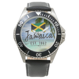 "Jamaica Est. 1962" Beach With Jamaica Flag Art Armbandsur