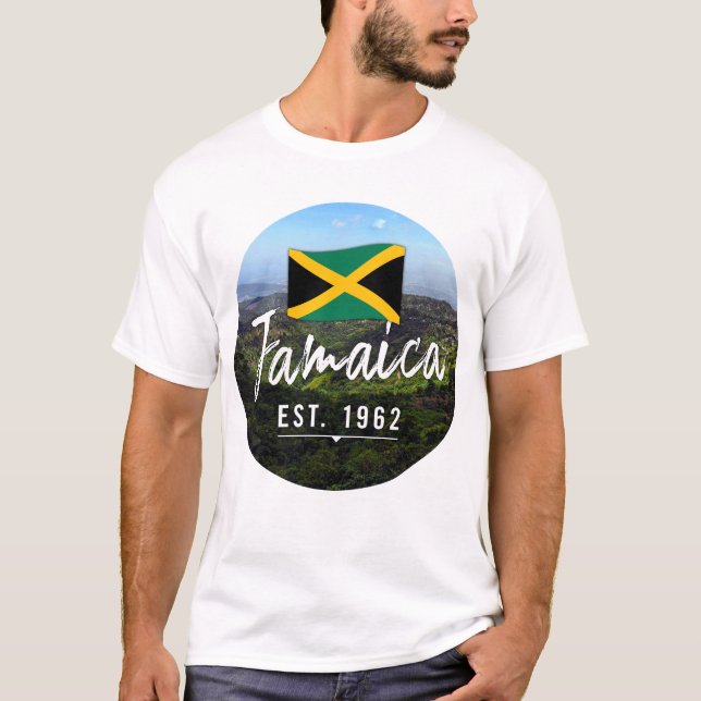 "Jamaica Est. 1962" Blue Mountains With Flag T Shirt (Framsida)