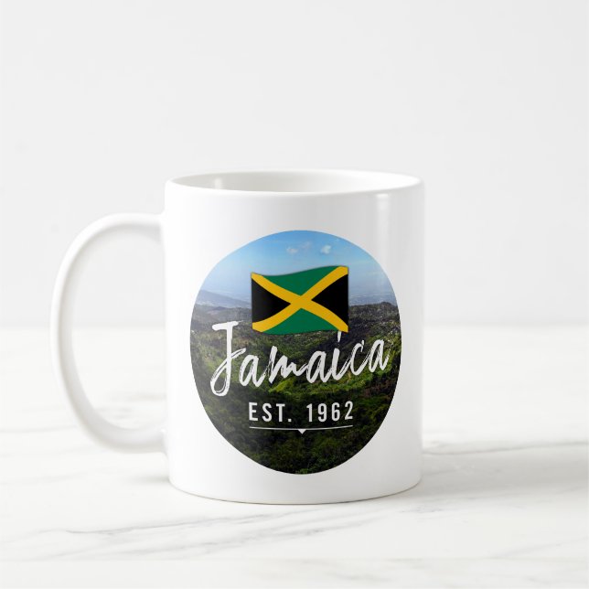 "Jamaica Est. 1962-tums blå berg med Flagga Kaffemugg (Vänster)