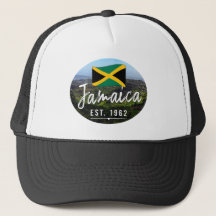 "Jamaica Est. 1962-tums blå berg med Flagga