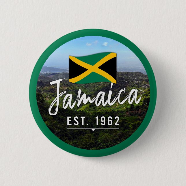 "Jamaica Est. 1962-tums blå berg med Flagga Knapp (Framsida)