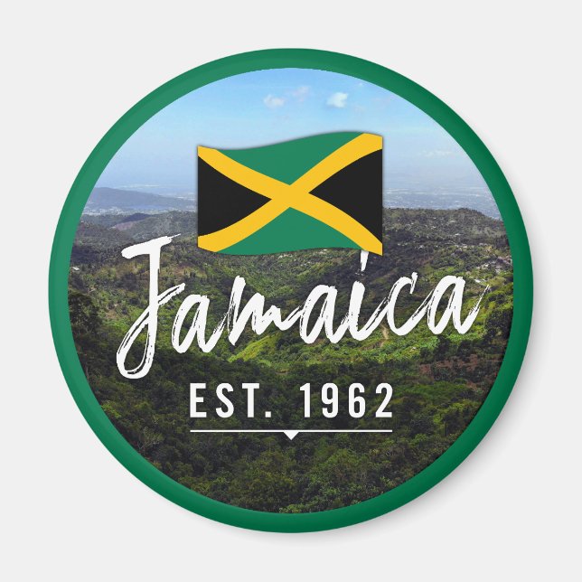 "Jamaica Est. 1962-tums blå berg med Flagga Magnet (Framsidan)