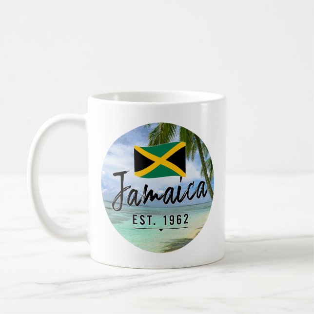 "Jamaica Est. 1962-tums persika med Jamaica Flagga Kaffemugg (Vänster)