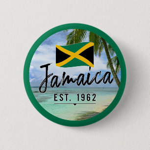 "Jamaica Est. 1962-tums persika med Jamaica Flagga Knapp