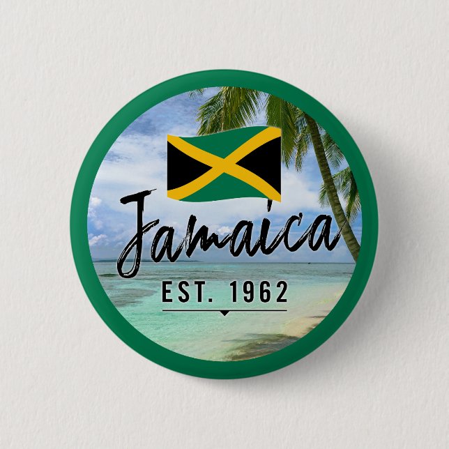 "Jamaica Est. 1962-tums persika med Jamaica Flagga Knapp (Framsida)