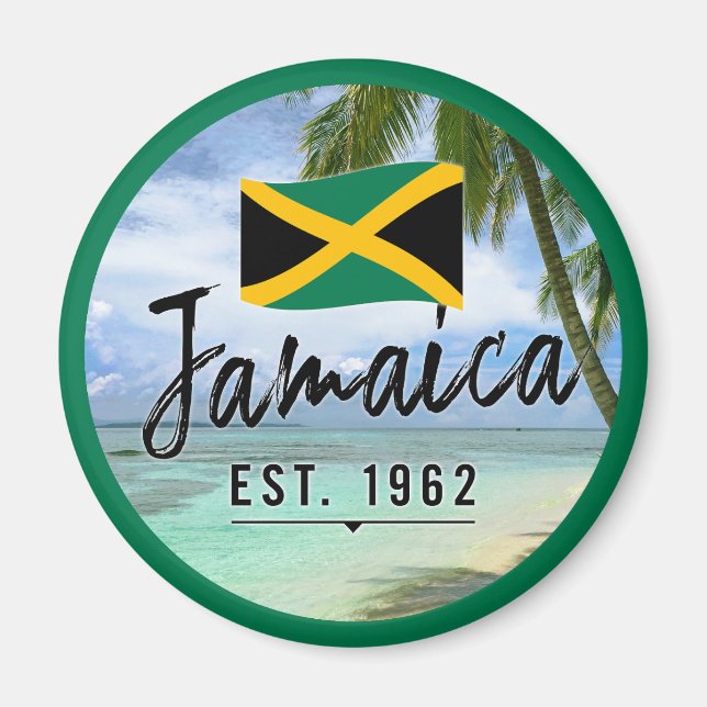 "Jamaica Est. 1962-tums persika med Jamaica Flagga Magnet (Framsidan)