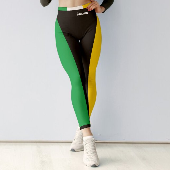 Jamaica Färg Grönt Black & Guld Jamaican Sports Leggings (Jamaica Colors Green Black & Gold Jamaican Sports Leggings)