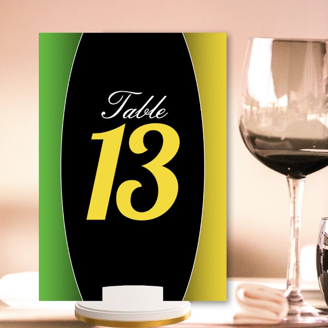 Jamaica Färg Grönt Guld Karibien Restaurant Bordsnummer (green black and yellow gold Jamaica Jamaican colors table number card)