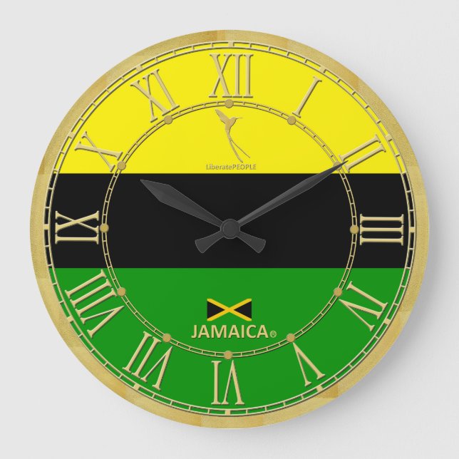Jamaica Färg Guld Roman Numerals Modern Clock Stor Klocka (Framsida)