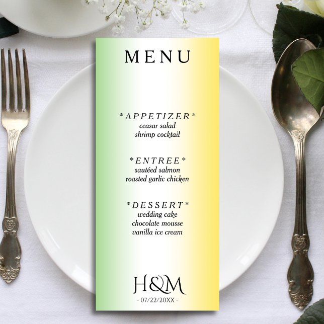 Jamaica Färg Ombre Jamaican bröllopsmottagning Meny (Jamaica colors green and gold gradient wedding menu)
