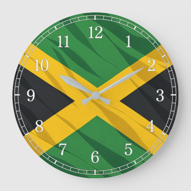 Jamaica Flag Wall Clock — Waving Flag Design Stor Klocka (Framsida)