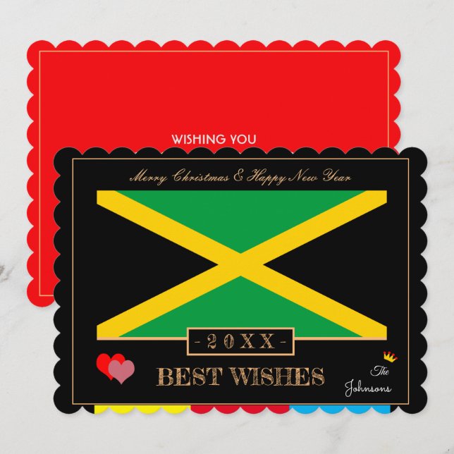 Jamaica Flagga & Gott nytt år/Best Önskemål Card A Julkort (Fram/baksida)