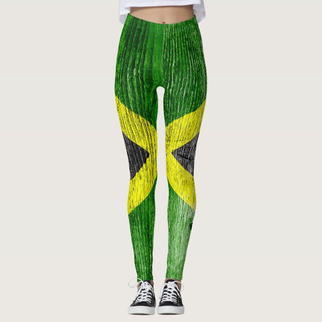 Jamaica Flagga Grungy Distress Board Leggings (Framsida)