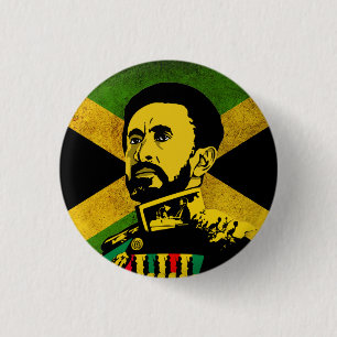 Jamaica Flagga - hAILE sELASSIE i - Rasta Button Knapp