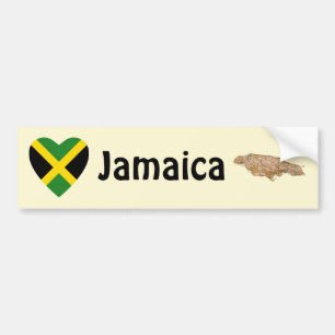 Jamaica Flagga Heart + Karta Bumper Sticker Bildekal
