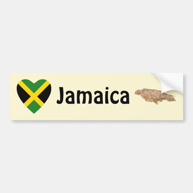Jamaica Flagga Heart + Karta Bumper Sticker Bildekal (Framsidan)