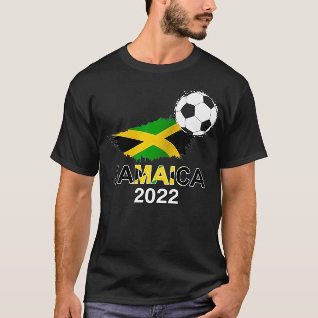 Jamaica Flagga Jersey Supporter Jamaican Ocer Team T Shirt (Framsida)