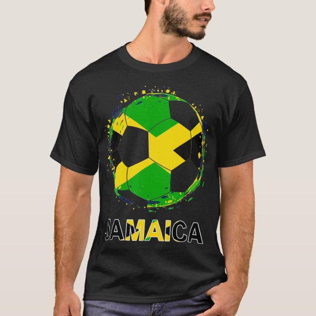 Jamaica Flagga Jersey Supporter Jamaican Ocer Team T Shirt (Framsida)
