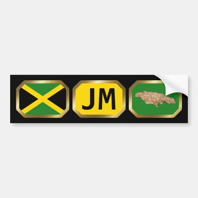 Jamaica Flagga Karta Code Bumper Sticker Bildekal (Framsidan)
