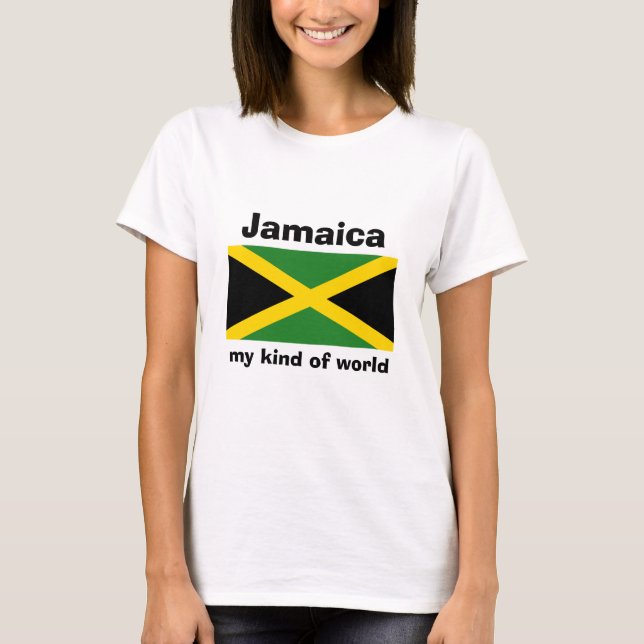 Jamaica Flagga + Karta + text T-Shirt (Framsida)