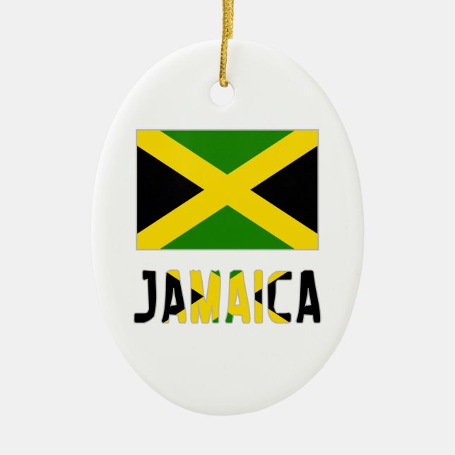Jamaica Flagga och Ord Julgransprydnad Keramik (Framsidan)