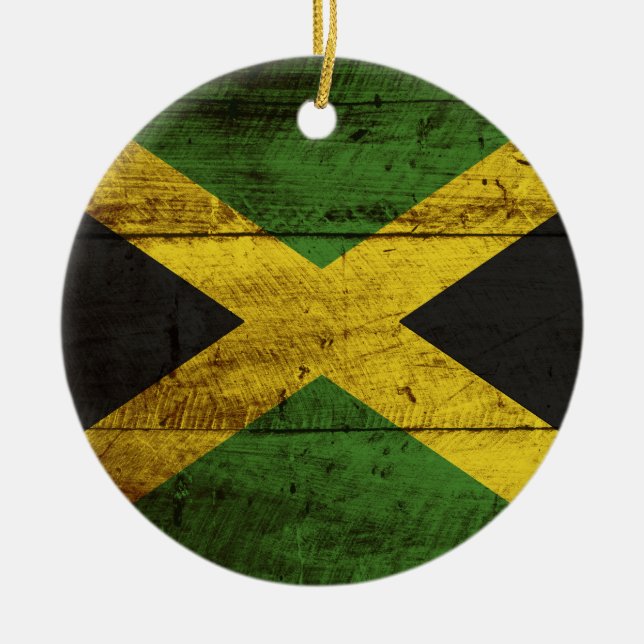Jamaica flagga på gammalt Wood korn Julgransprydnad Keramik (Framsidan)
