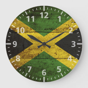 Jamaica flagga på gammalt Wood korn Stor Klocka