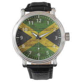Jamaica Flagga på Old Wood Grain Armbandsur