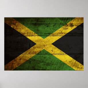 Jamaica Flagga på Old Wood Grain Poster