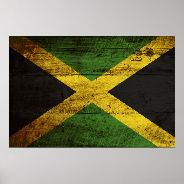 Jamaica Flagga på Old Wood Grain Poster (Framsidan)