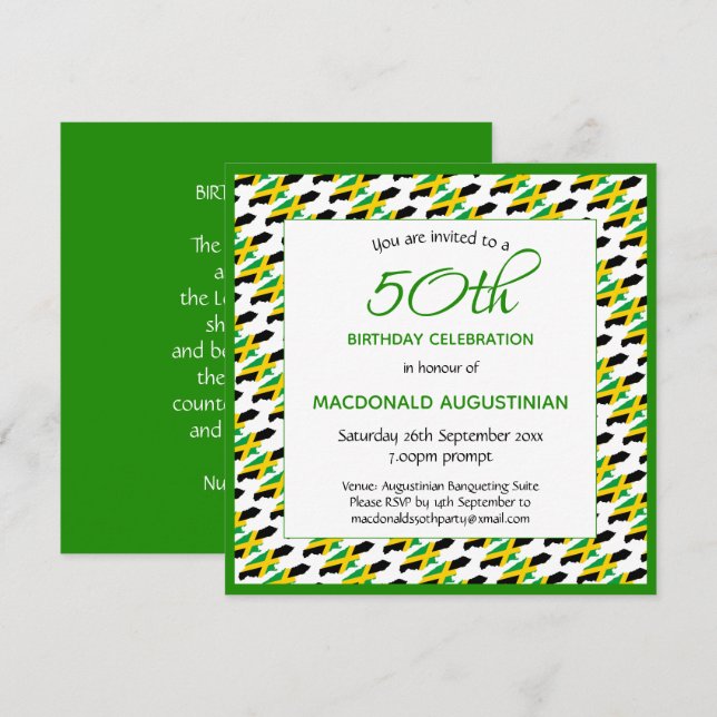 JAMAICA FLAGGA Patriotic Personlig 50:e födelsedag Inbjudningar (Fram/baksida)