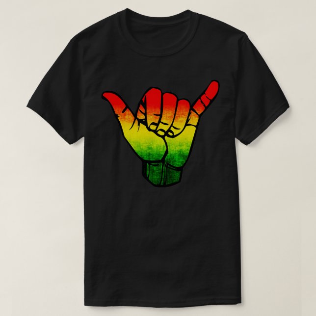 Jamaica Flagga Rasta Hawaii Shaka Sign ArtRetro Sh T Shirt (Design framsida)