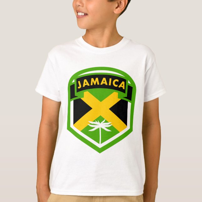 Jamaica Flagga Shield Stil Tee Shirt (Framsida)