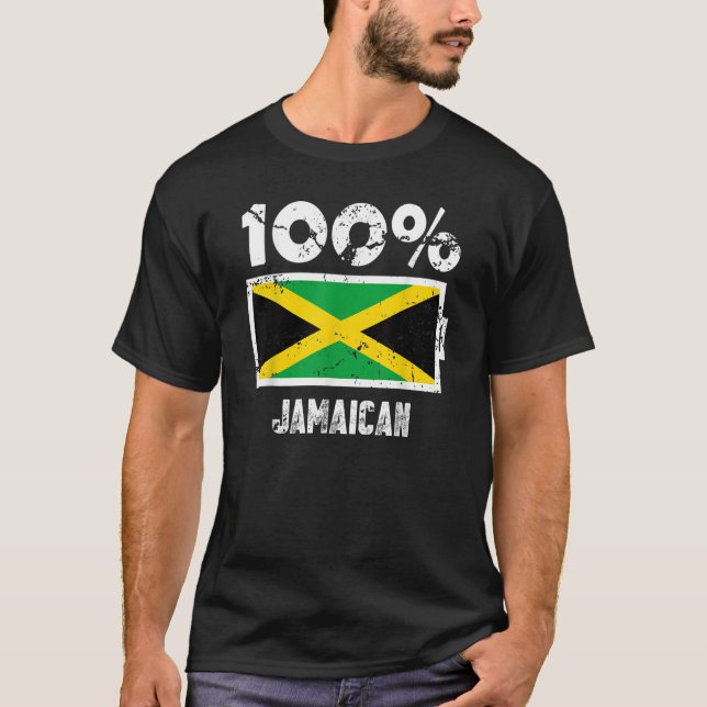 Jamaica Flagga Support 100 Jamaican Battery Power T Shirt (Framsida)