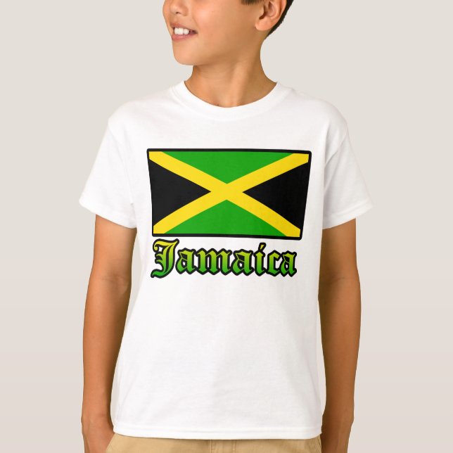 Jamaica flagga, svart, grönt och gult t-shirt (Framsida)
