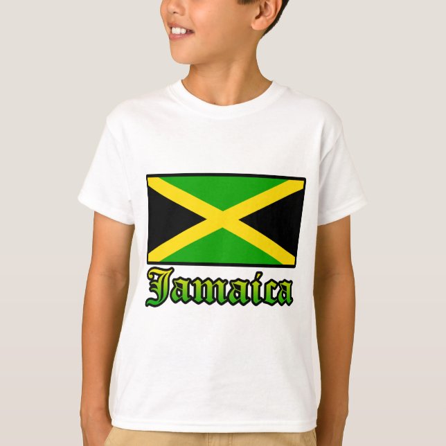 Jamaica flagga, svart, grönt och gult tee (Framsida)