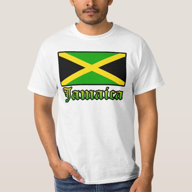 Jamaica flagga, svart, grönt och gult tee shirt (Framsida)