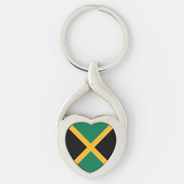 Jamaica Flagga Twisted Heart Silverfärgad Nyckelring (Framsidan)