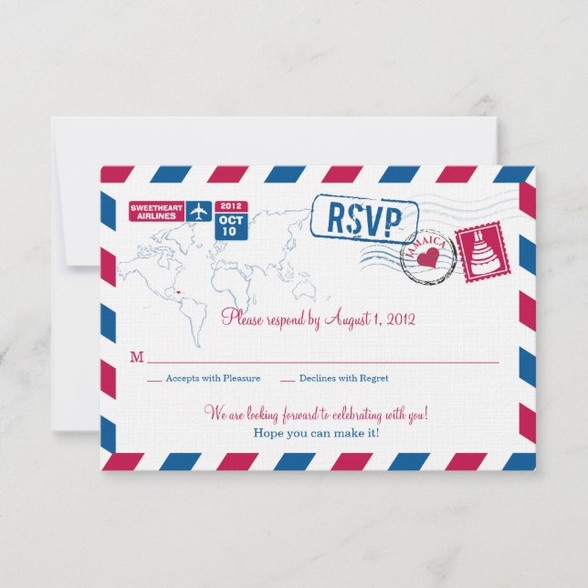 JAMAICA Flygpost Bröllops RSVP OSA Kort (Framsida)