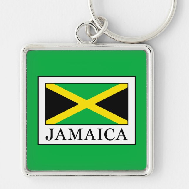Jamaica Fyrkantig Silverfärgad Nyckelring (Framsidan)