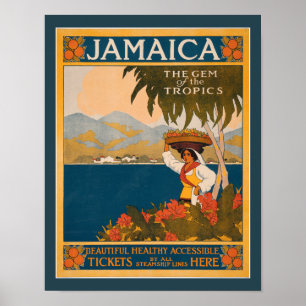Jamaica Gem of The Tropiks 1910 Nouveau Travel Poster