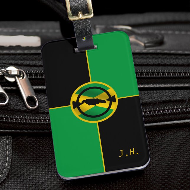 Jamaica Grönt Black & Guld Färg Block Jamaican Bagagebricka (color block jamaica jamaican flag map luggage tag)