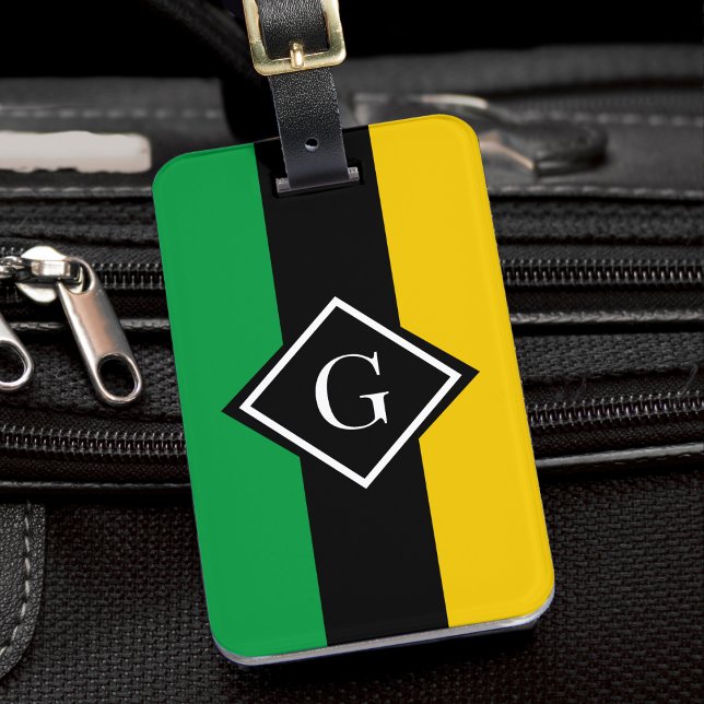Jamaica Grönt Black & Guld Jamaican Initial Bagagebricka (jamaica colors monogram luggage tag)