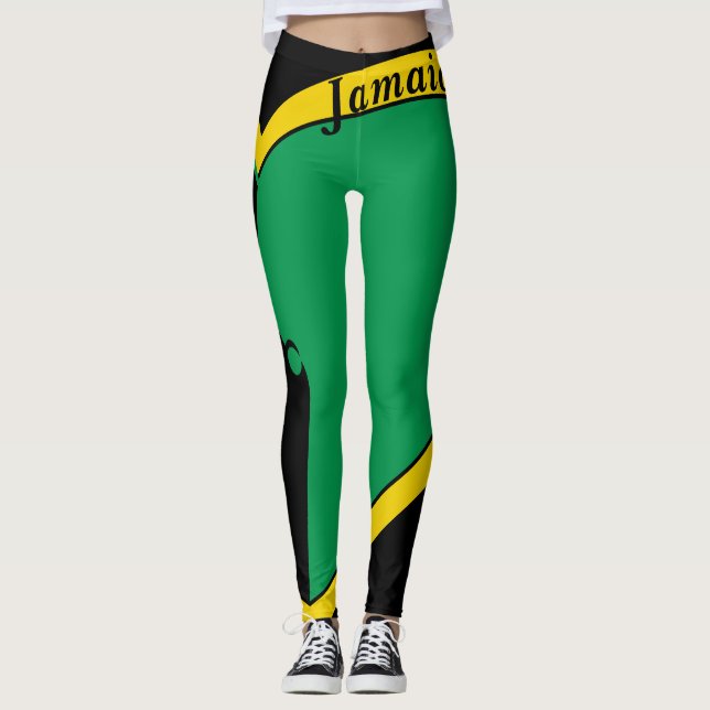 Jamaica Grönt, Guld & Black Flagga Leggings (Framsida)