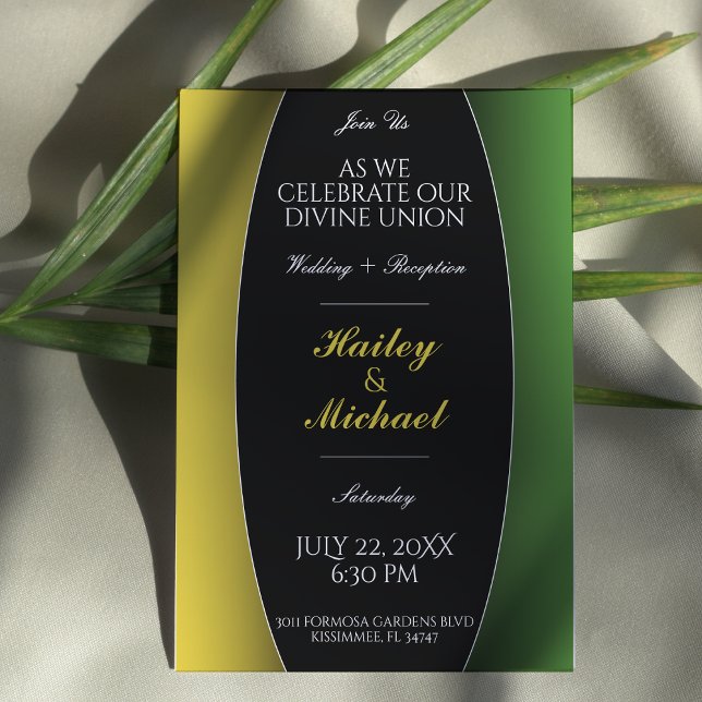 Jamaica Grönt & Guld Karibiska Elegant bröllop Inbjudningar (Jamaica Green & Gold Caribbean Elegant Wedding Invitation
)