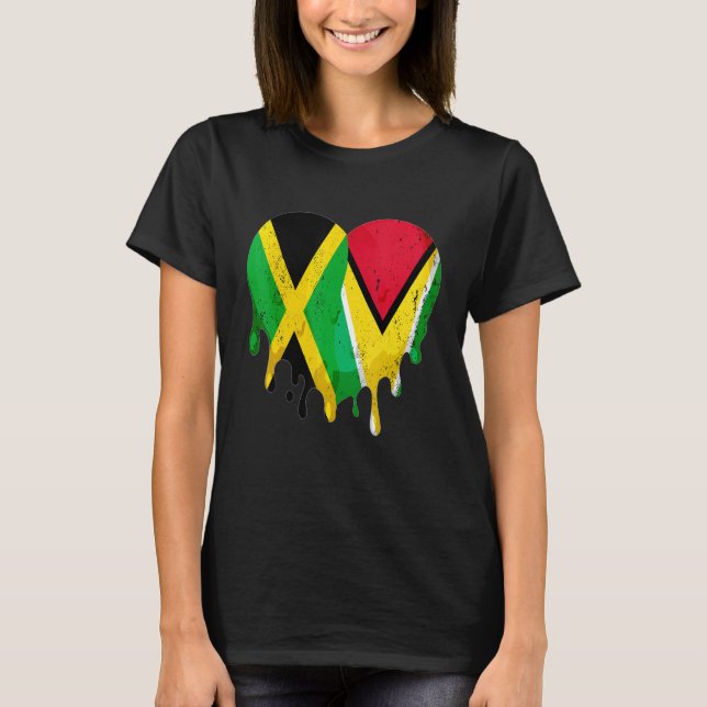 Jamaica Guayana Flag Heart Citizen Grown Patriot C T Shirt (Framsida)